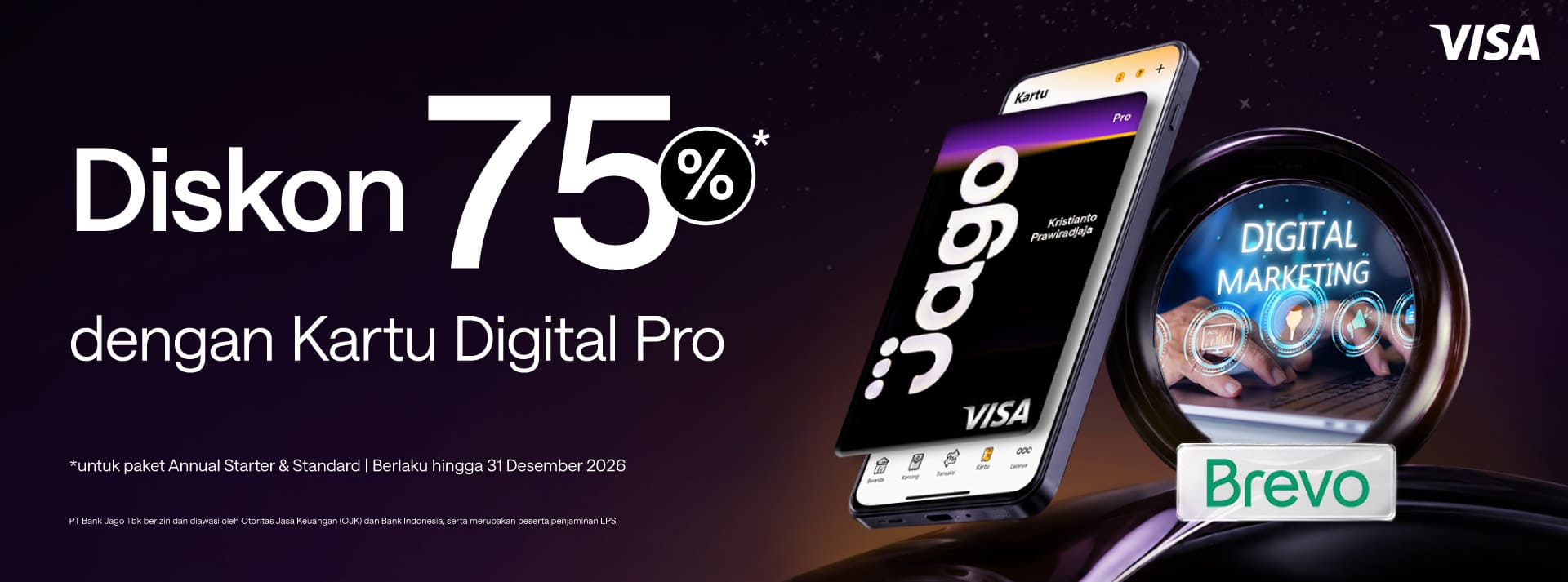 Diskon 75% untuk paket Annual Starter dan Standard dengan Kartu Digital Jago Pro