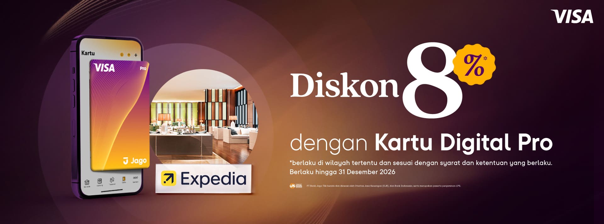 Diskon 8% untuk pemesanan hotel melalui Expedia menggunakan Kartu Digital Jago Pro