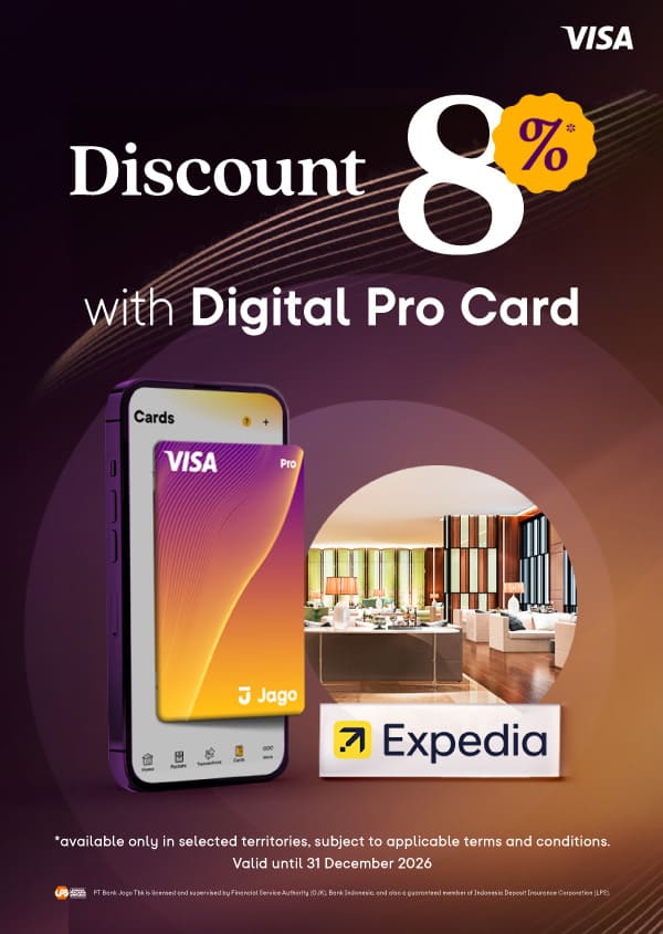 Get up to 8% off hotel bookings on Expedia when using the Jago Digital Pro Card