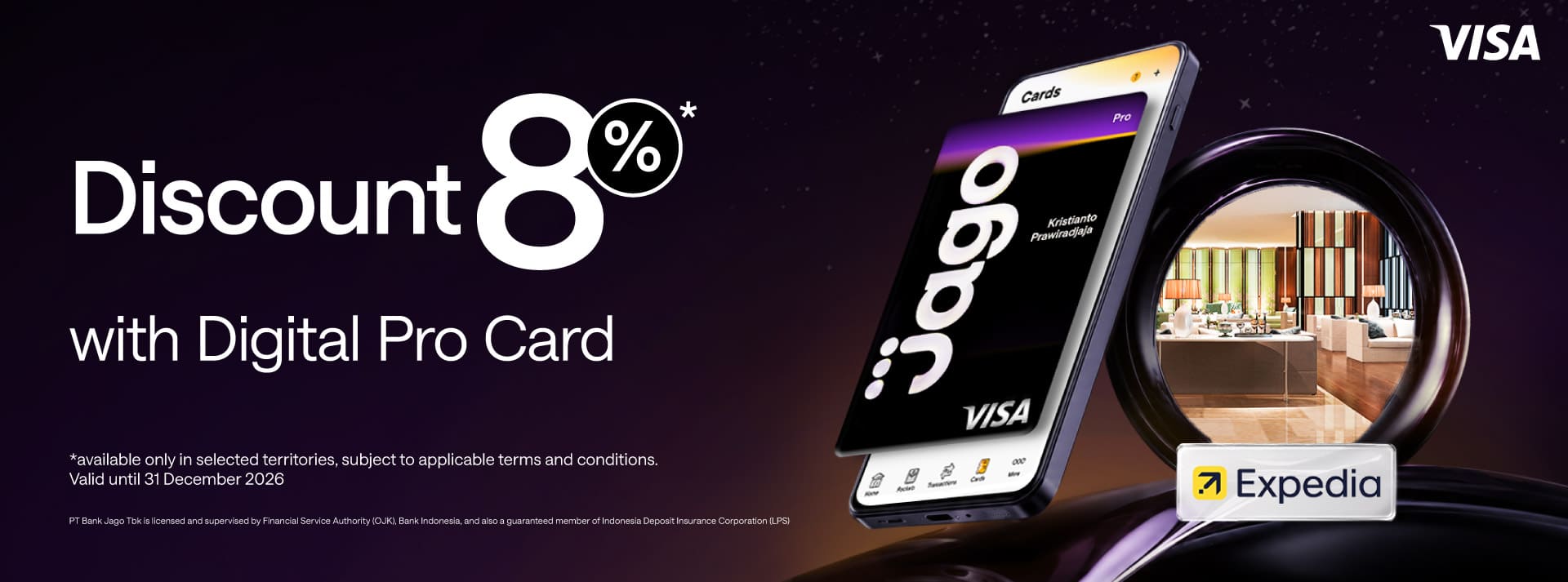 Get up to 8% off hotel bookings on Expedia when using the Jago Digital Pro Card