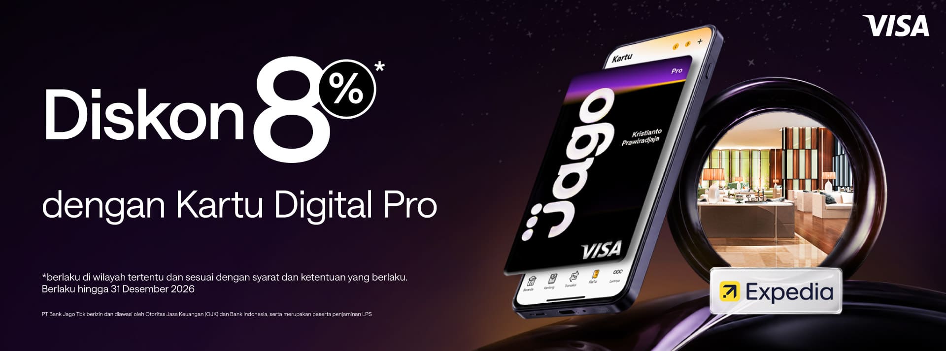 Diskon 8% untuk pemesanan hotel melalui Expedia menggunakan Kartu Digital Jago Pro