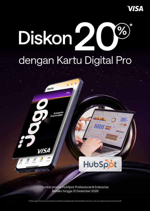 Diskon 20% untuk Produk HubSpot Professional & Enterprise menggunakan Kartu Digital Jago Pro