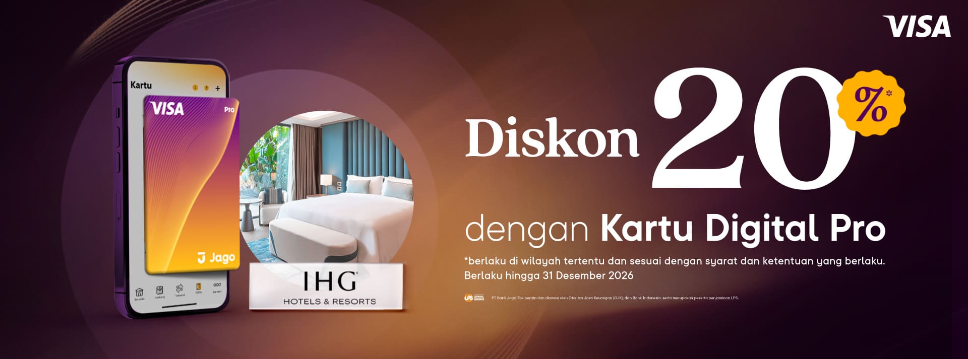 Diskon 20% untuk penginapan melalui IHG Hotels menggunakan Kartu Digital Jago Pro