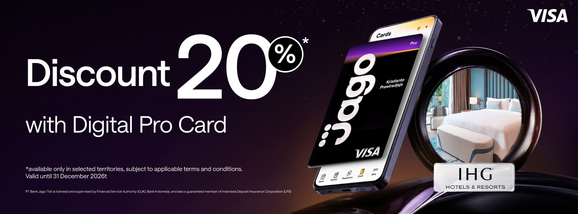 Get up to 20% off stays at IHG when using the Jago Digital Pro Card
