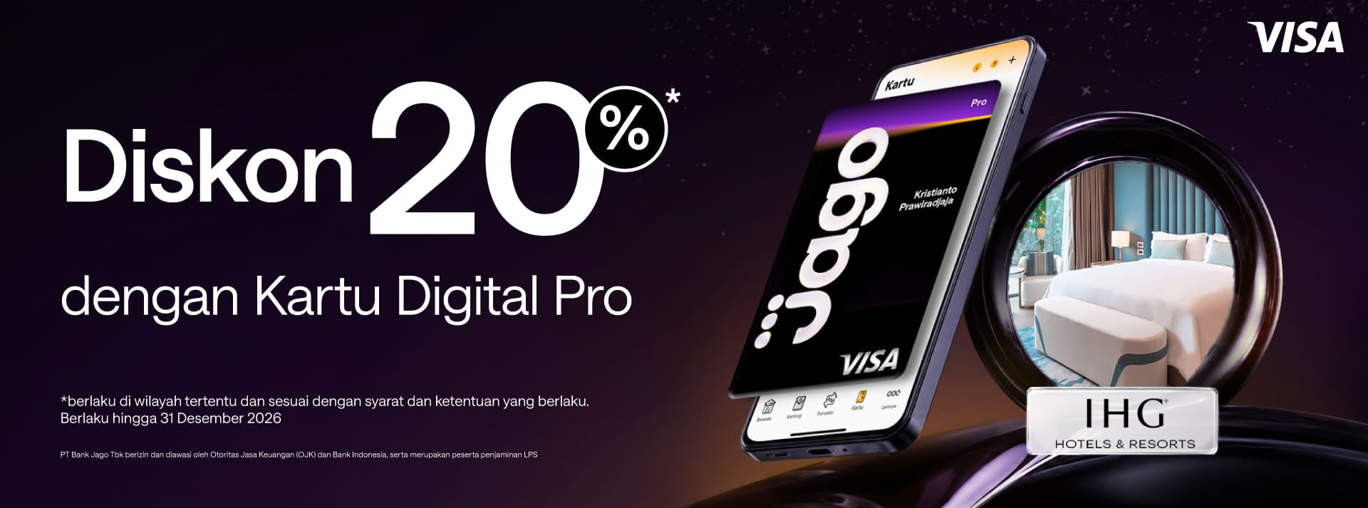 Diskon 20% untuk penginapan melalui IHG Hotels menggunakan Kartu Digital Jago Pro