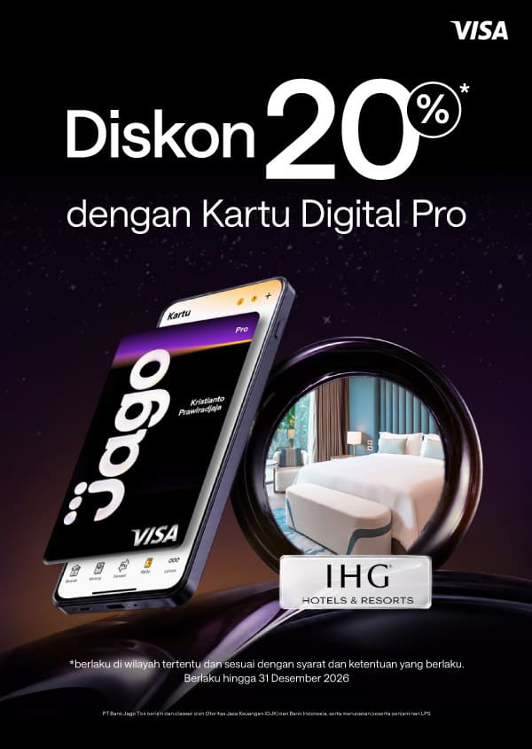 Diskon 20% untuk penginapan melalui IHG Hotels menggunakan Kartu Digital Jago Pro