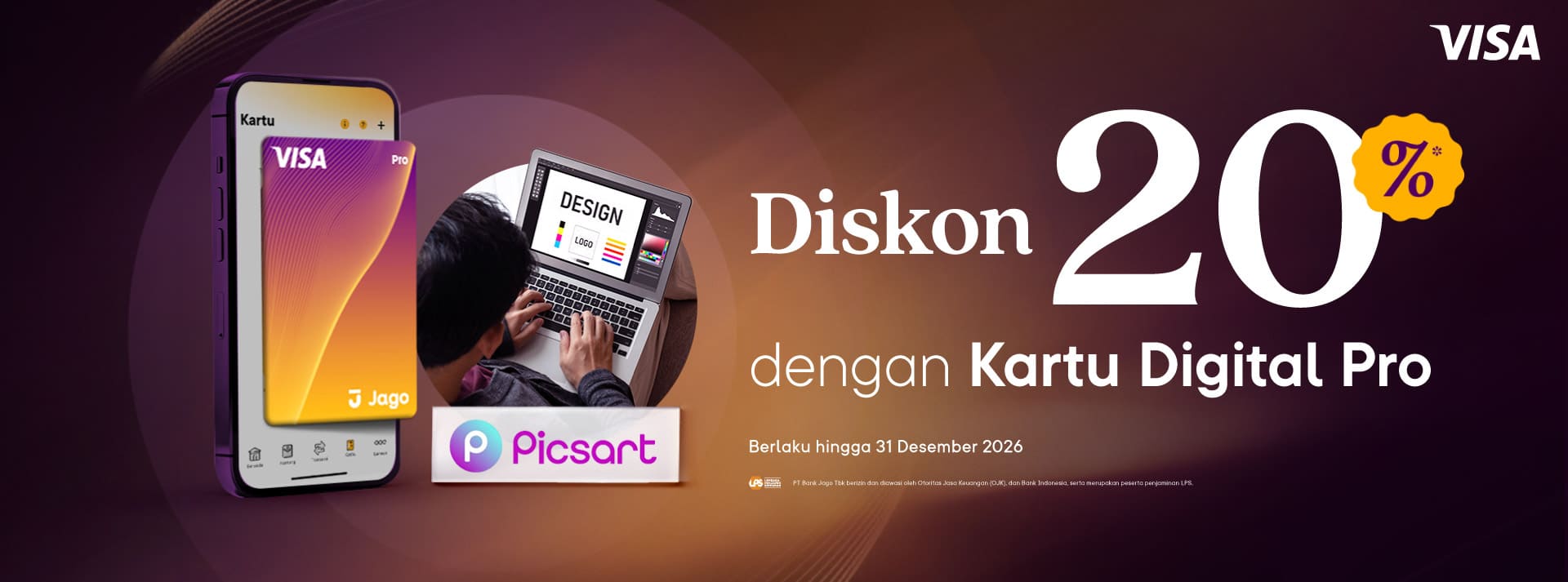 Potongan 20% untuk Picsart AdMaker menggunakan Kartu Digital Jago Pro