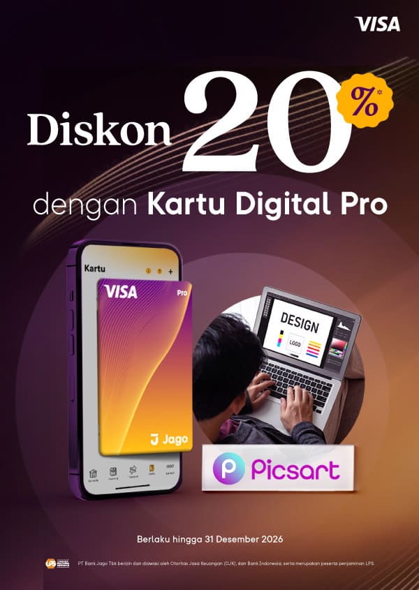 Potongan 20% untuk Picsart AdMaker menggunakan Kartu Digital Jago Pro