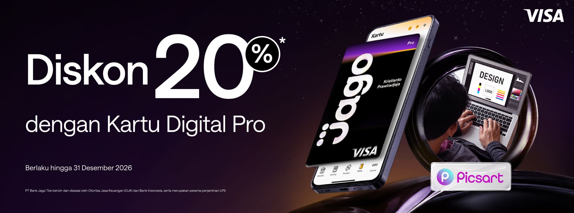 Potongan 20% untuk Picsart AdMaker menggunakan Kartu Digital Jago Pro