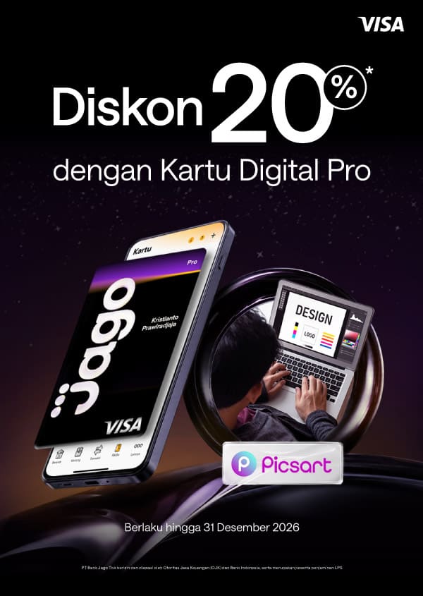 Potongan 20% untuk Picsart AdMaker menggunakan Kartu Digital Jago Pro