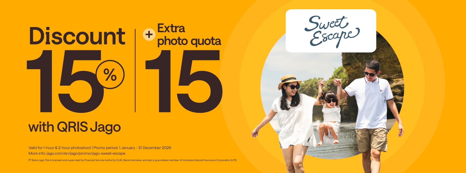 15% discount + extra downloadable quota 15 photos with QRIS Jago