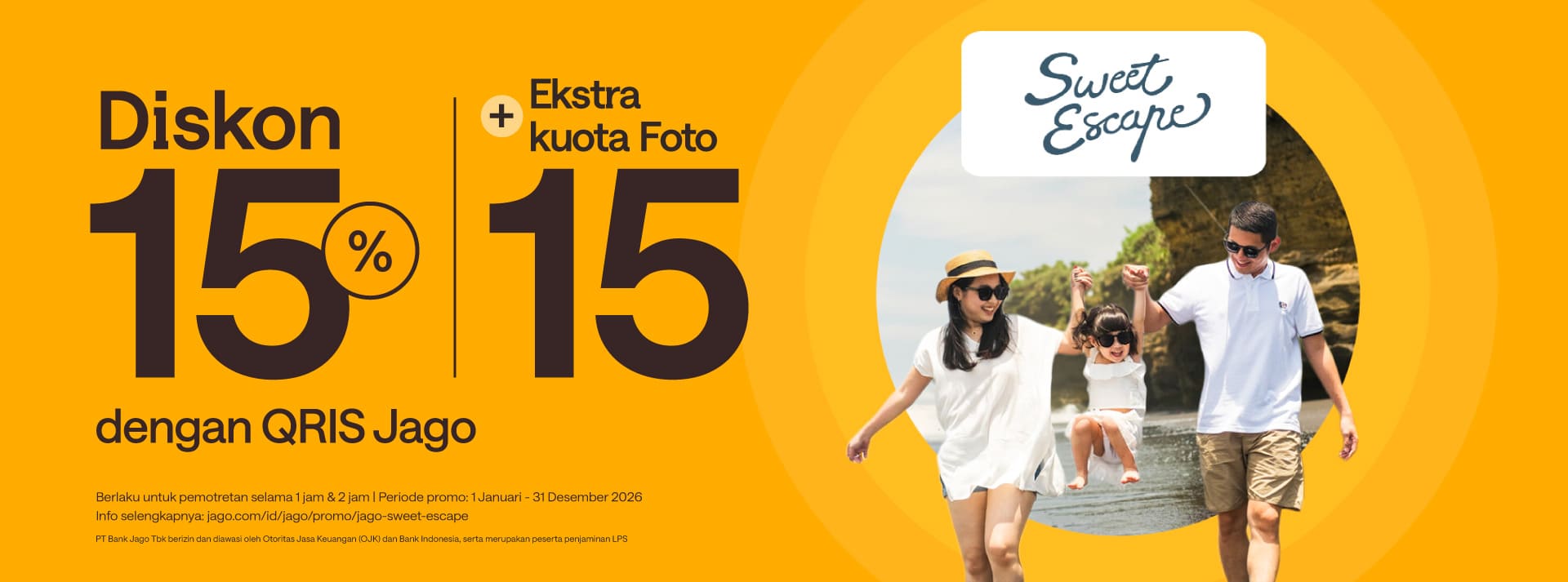 Diskon 15% + extra kuota yang dapat diunduh 15 foto dengan QRIS Jago