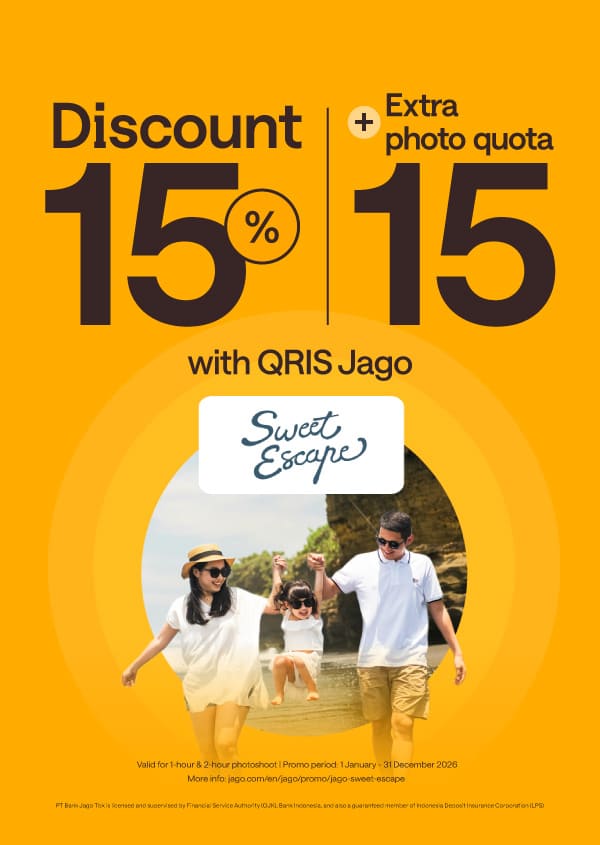 15% discount + extra downloadable quota 15 photos with QRIS Jago