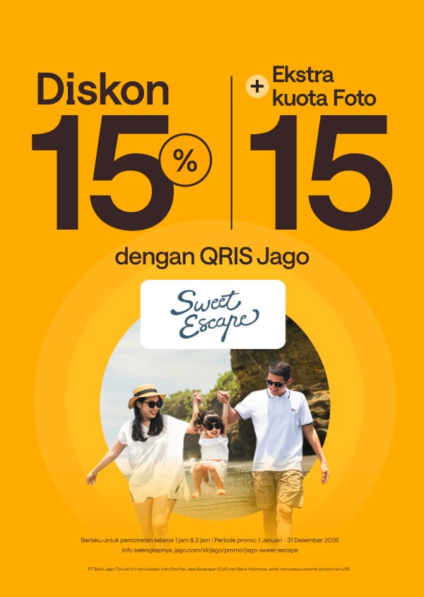 Diskon 15% + extra kuota yang dapat diunduh 15 foto dengan QRIS Jago