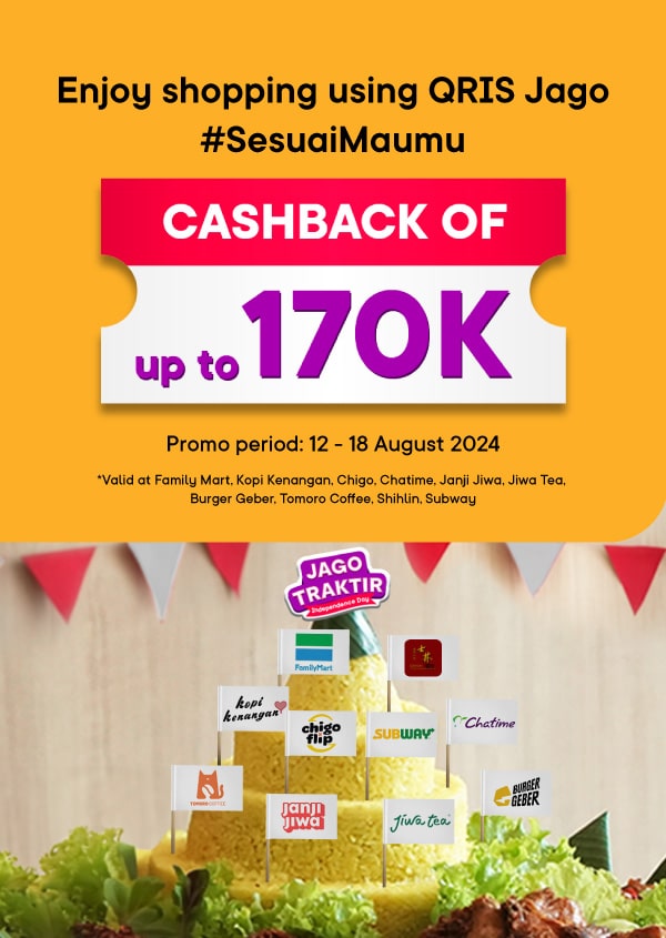 Enjoy shopping promos with QRIS Jago Syariah! Bonus of up to 170K.