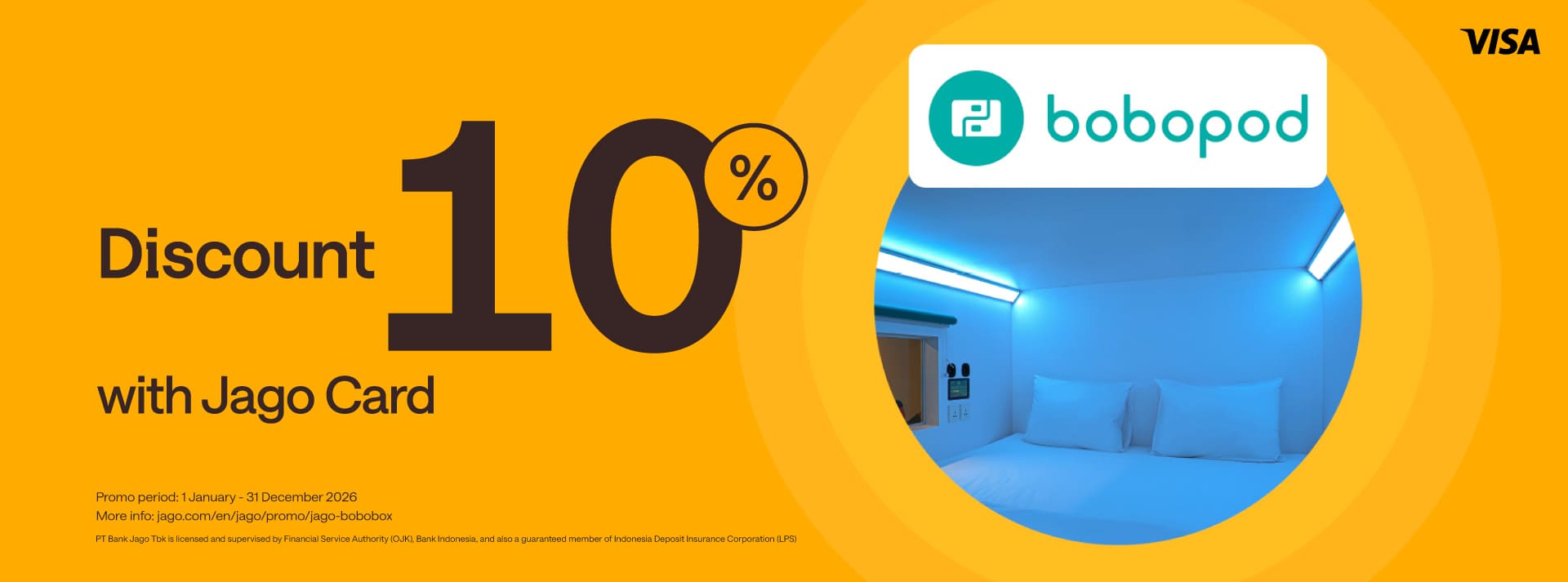 Book Bobopod by Bobobox using Jago Card (Physical) to get 10% discount for Bobopod!