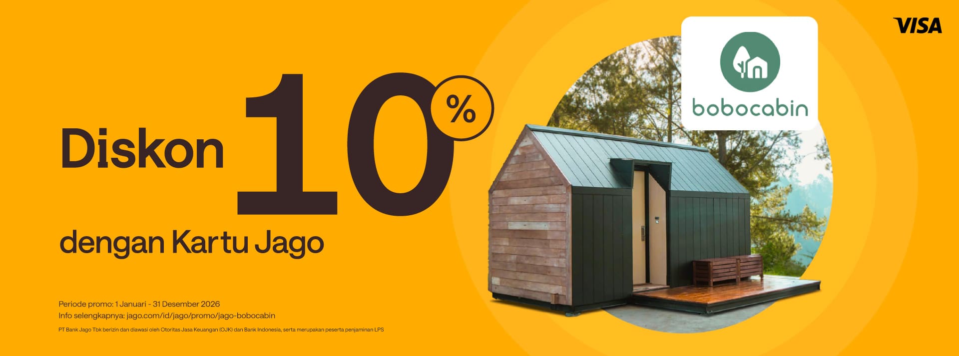 Booking Bobocabin dengan pembayaran menggunakan Kartu Jago (Fisik) dapatkan diskon 10% di Bobocabin!