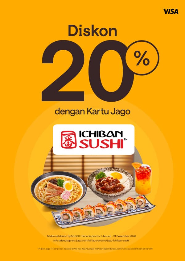 Diskon 20% buat makan sushi pakai Kartu Jago (Fisik)