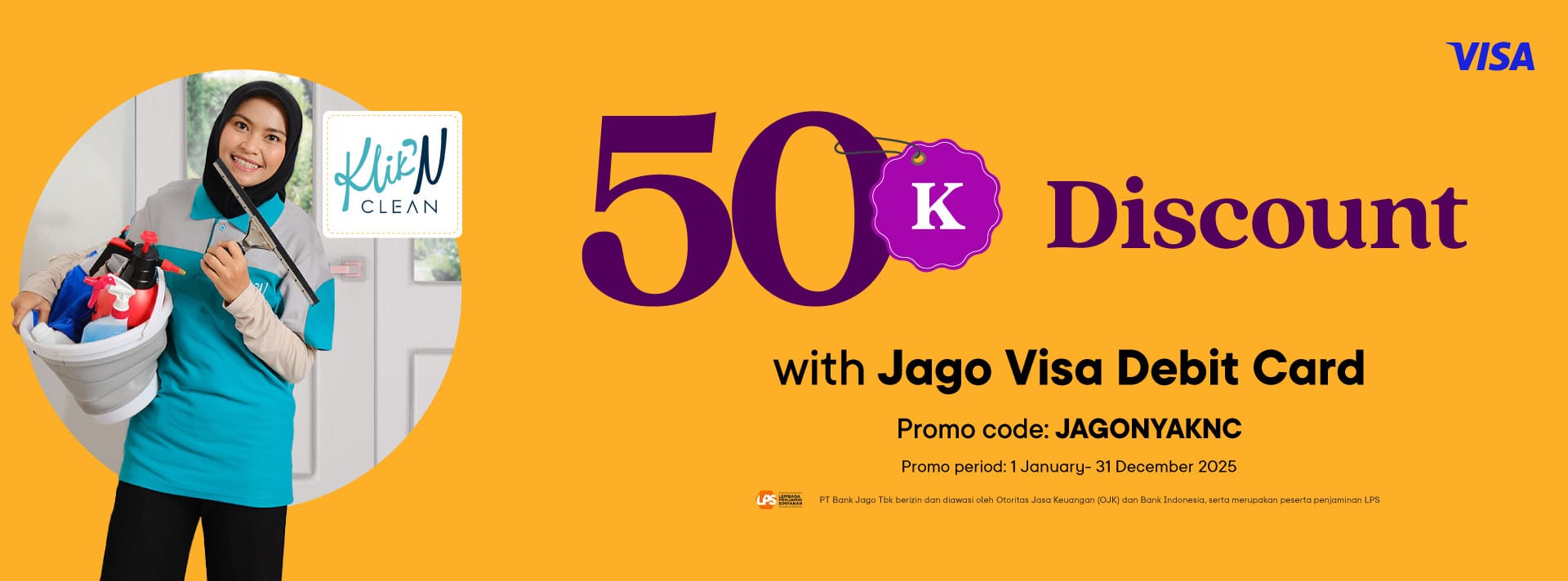 Book KliknClean at weekend, get 50k discount using Jago