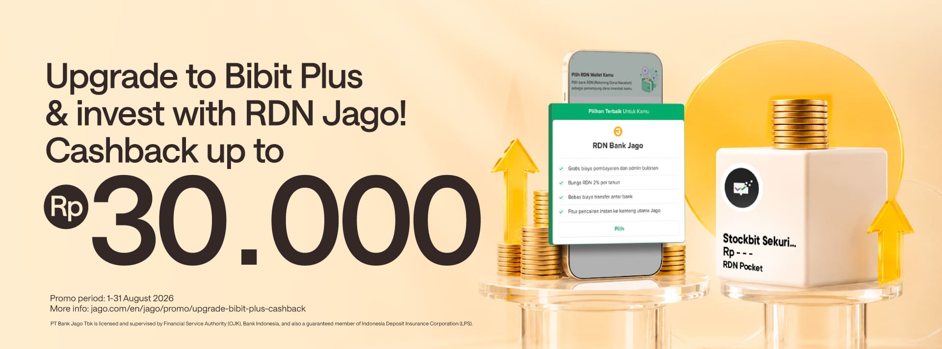 Upgrade to Bibit Plus & pay with Jago RDN to get bonus of Rp10.000*