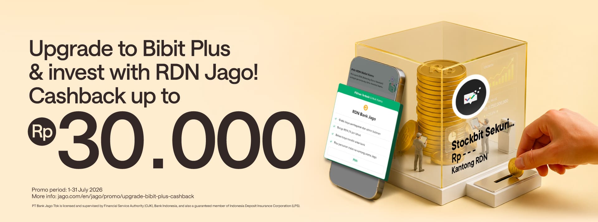 Upgrade to Bibit Plus & pay with Jago RDN to get bonus of Rp10.000*