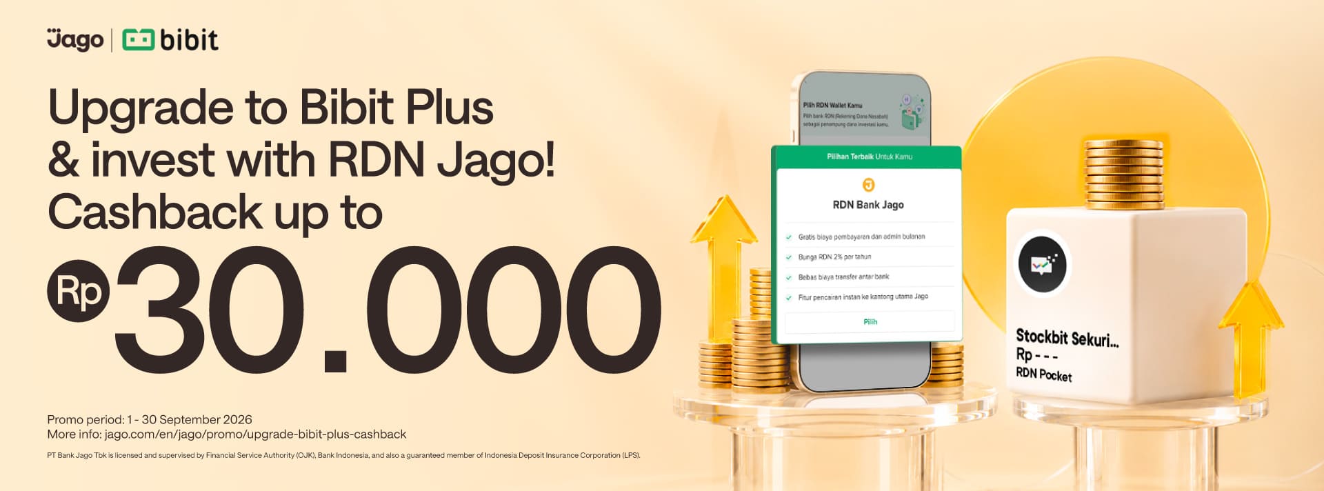 Upgrade to Bibit Plus & pay with Jago RDN to get bonus of Rp10.000*