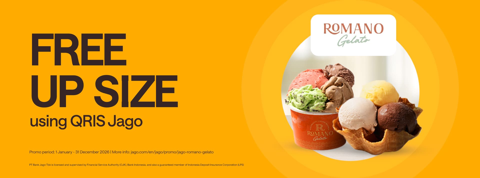 Enjoy a gelato with free upsize using Jago QRIS