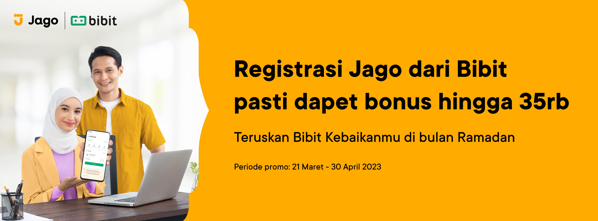 Jago x Bibit Cashback! Bebas biaya transaksi di Bibit + bonus 35 ribu.