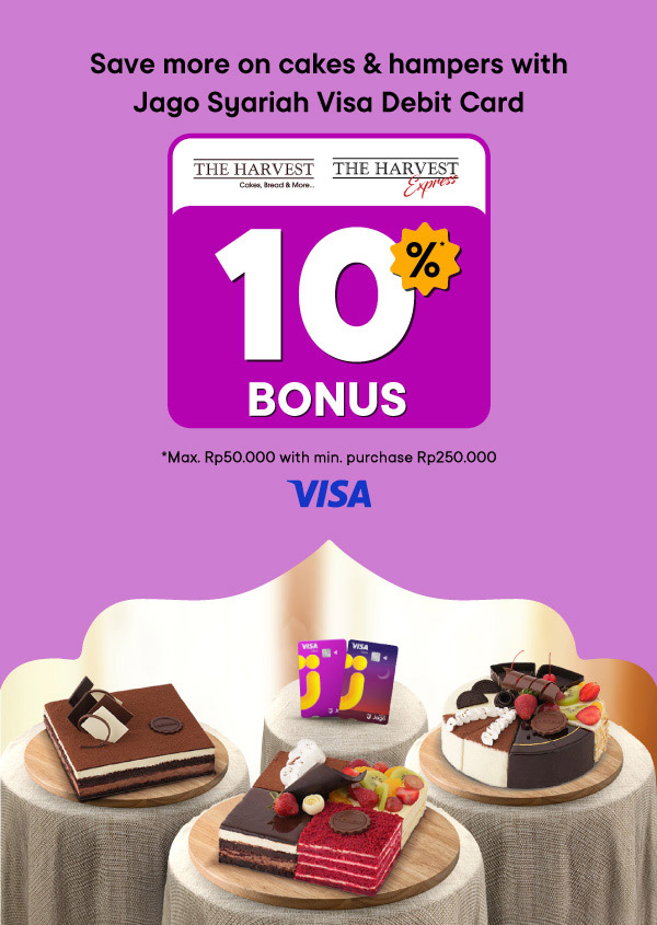 10% bonus for special cakes & hampers using Jago Visa Debit Card