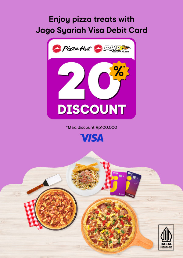20% discount pizza treats with Jago Visa Debit Card