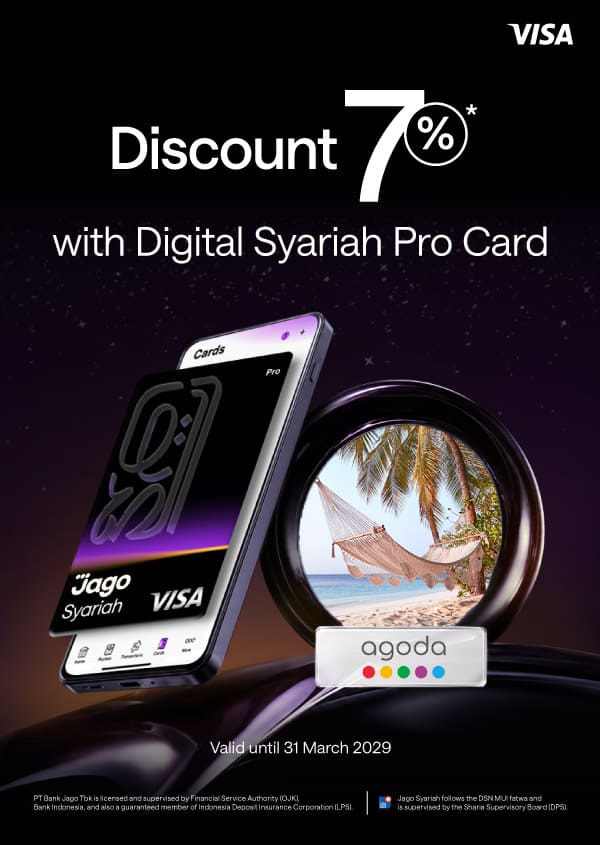 7% off hotels worldwide on Agoda when you pay with your Jago Digital Pro Card