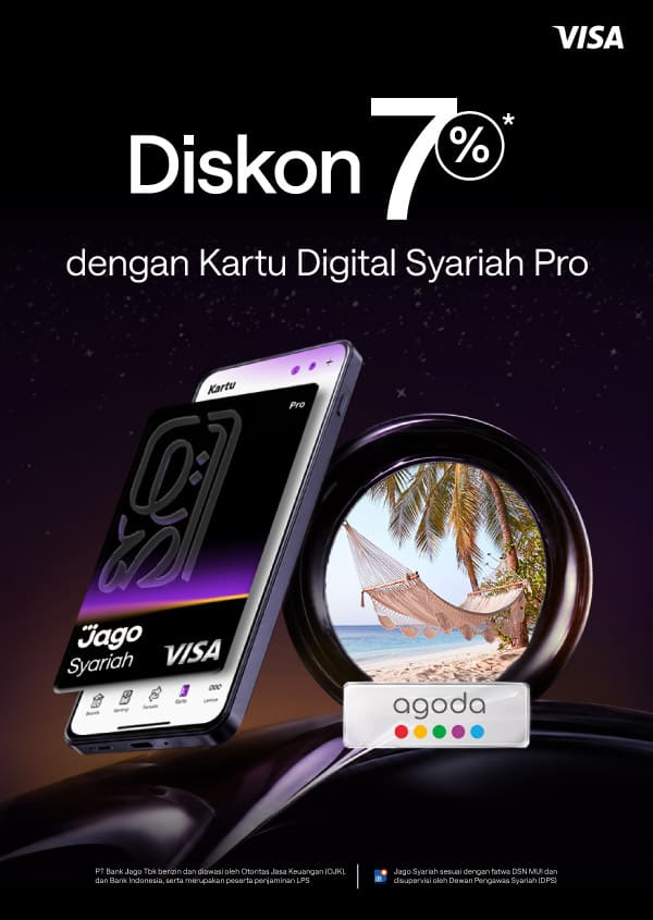 Diskon 7% untuk hotel di seluruh dunia di Agoda saat membayar dengan Kartu Digital Jago Pro