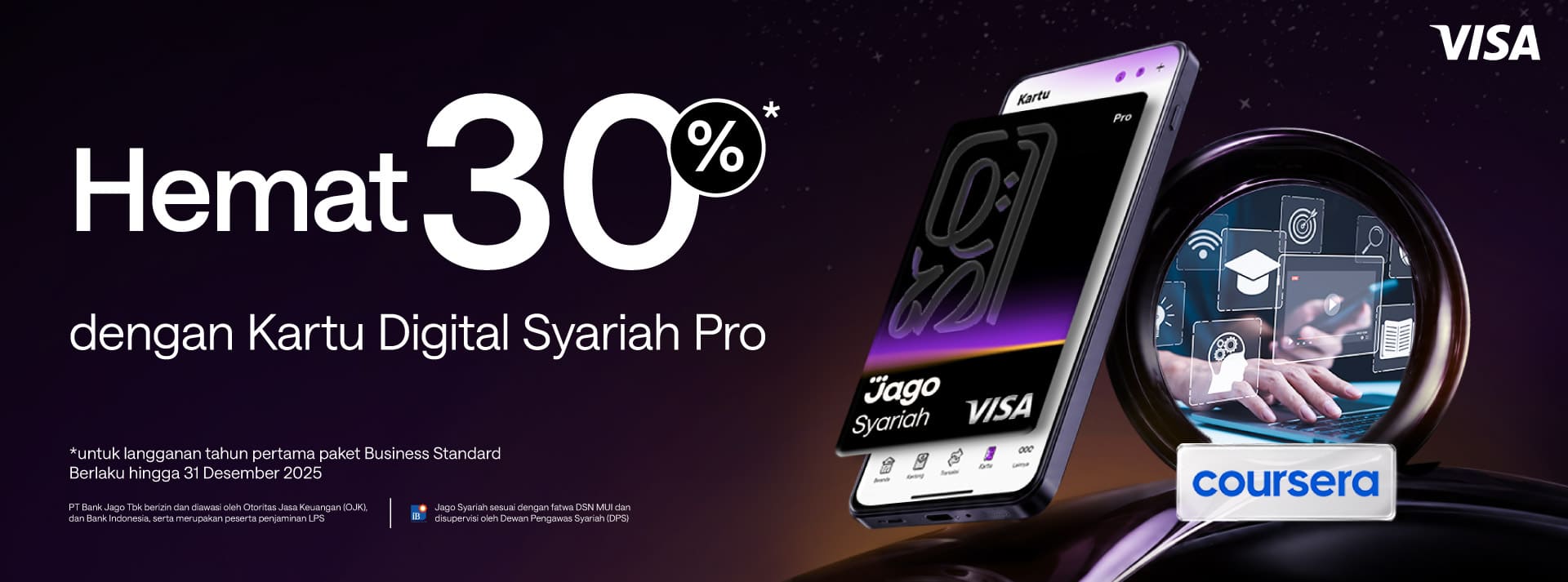 Hemat 30% untuk tahun pertama langganan Coursera Plus dengan Kartu Digital Jago Pro