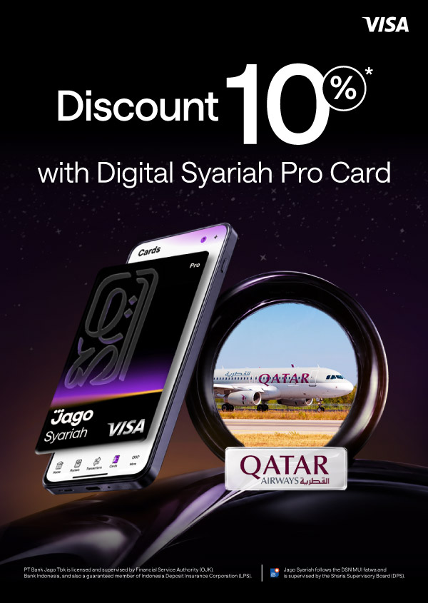 Up to 10% off flights when paying with your Jago Digital Pro Card