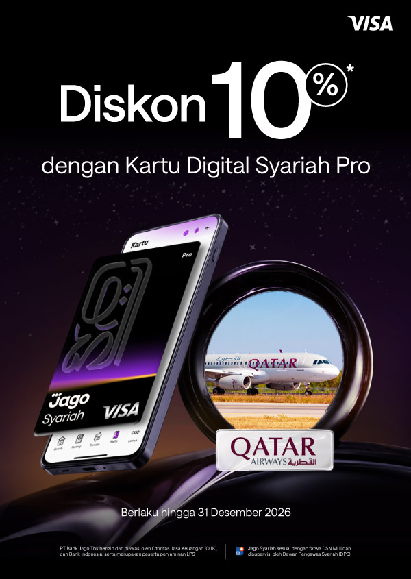Diskon hingga 10% untuk tiket penerbangan saat membayar dengan Kartu Digital Jago Pro