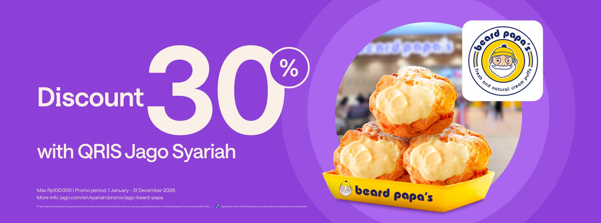 Get 30% discount worth Rp 30,000 with payments using QRIS on the Jago App.