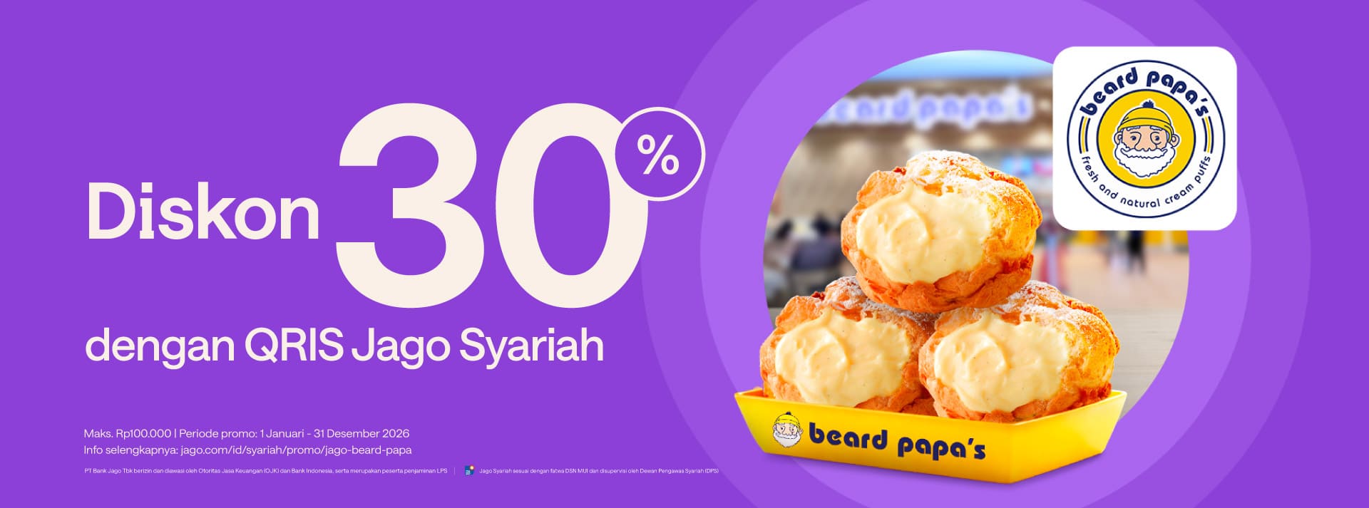 Diskon 30% maksimal senilai Rp 30.000 dengan pembayaran menggunakan QRIS pada Aplikasi Jago.