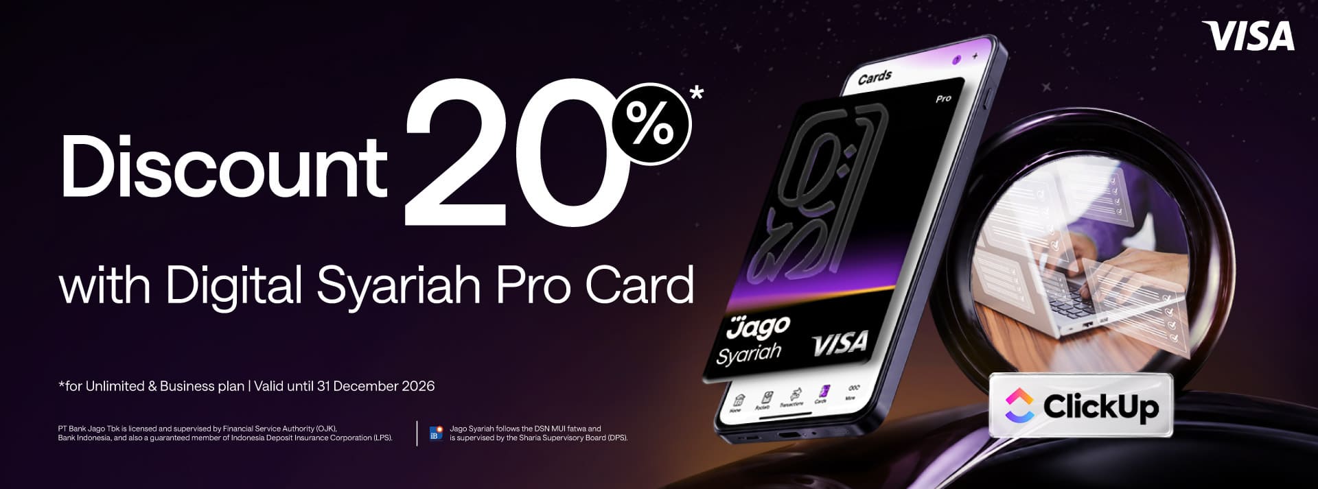 20% discount for 1 year on Unlimited and Business plans when using a Jago Pro Digital Card