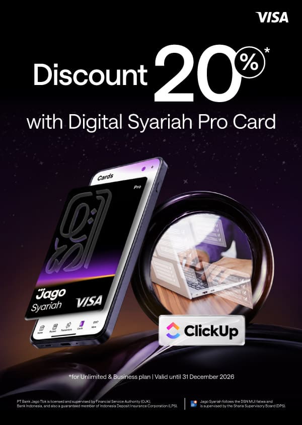 20% discount for 1 year on Unlimited and Business plans when using a Jago Pro Digital Card
