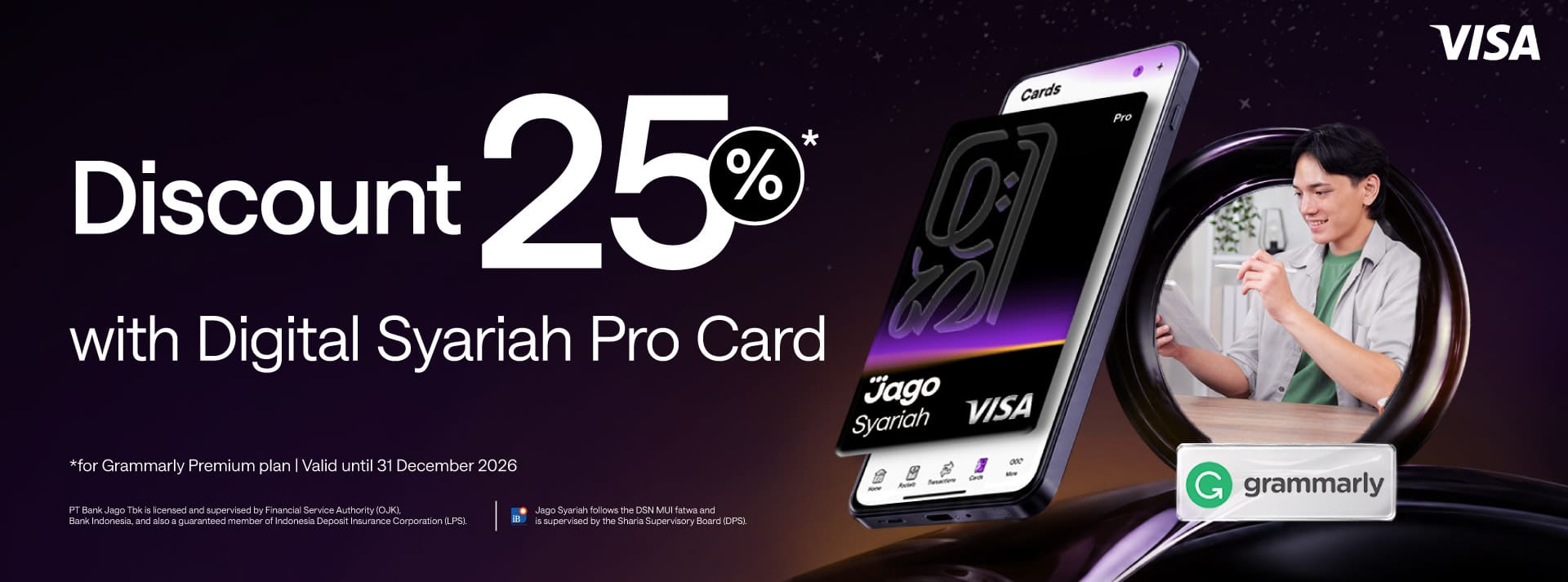 25% discount on Grammarly Premium plans when using a Jago Pro Digital Card