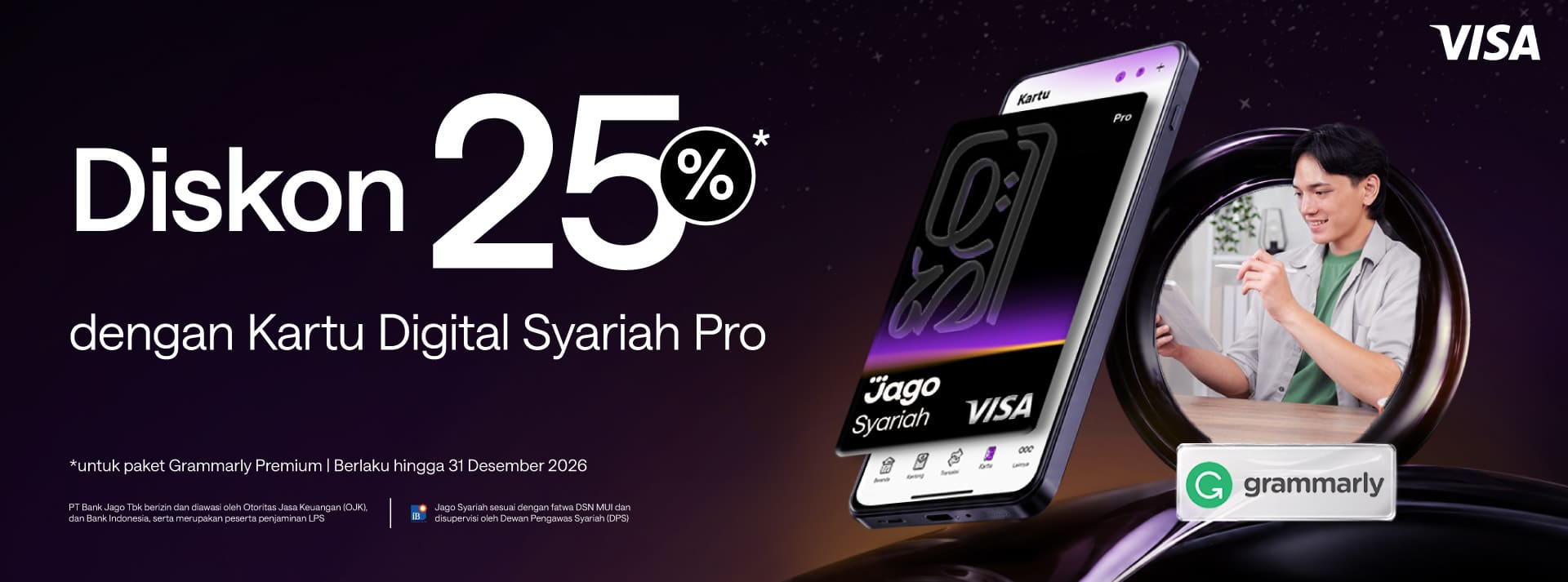 Diskon 25% untuk paket Grammarly Premium dengan menggunakan Kartu Digital Jago Pro