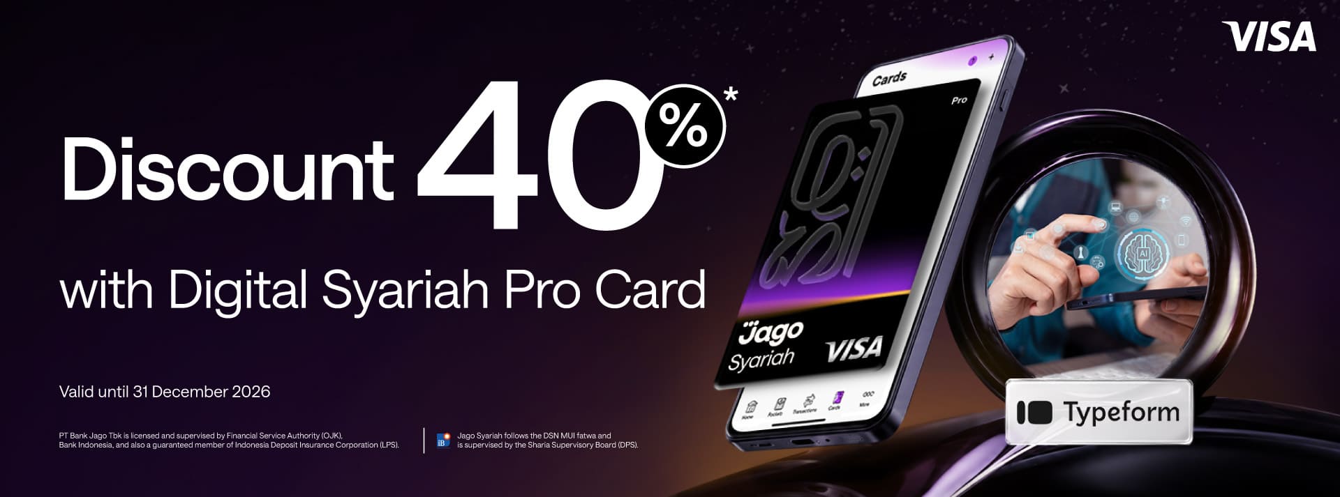 40% discount on Typeform subscription plans when using a Jago Pro Digital Card