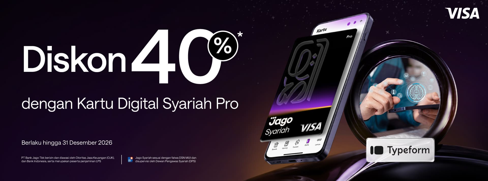 Diskon 40% untuk paket Typeform dengan menggunakan Kartu Digital Jago Pro