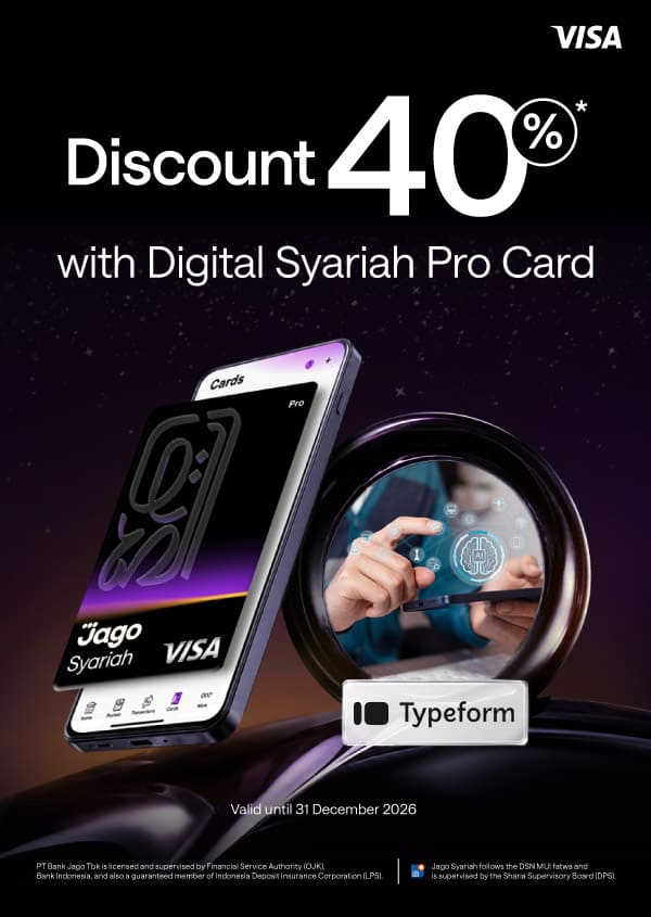40% discount on Typeform subscription plans when using a Jago Pro Digital Card