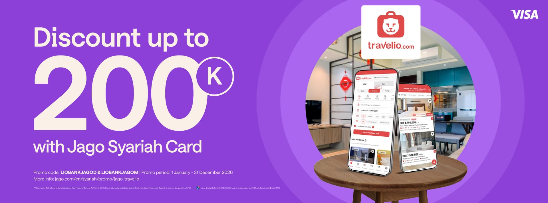 Special apartment rental promo with Jago Syariah Visa Debit Card up to 200K discount