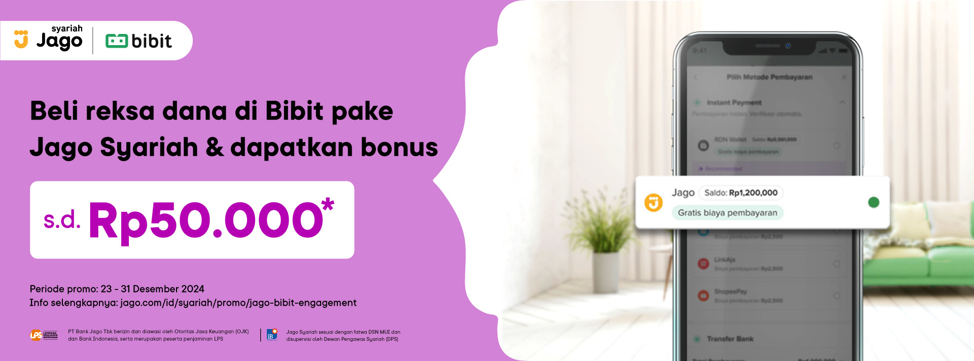 Beli reksa dana di Bibit pake Jago & dapatkan bonus s.d. Rp50.000*