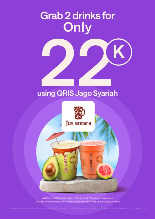 Special price only Rp22,000 for 2 drinks with QRIS Jago.
