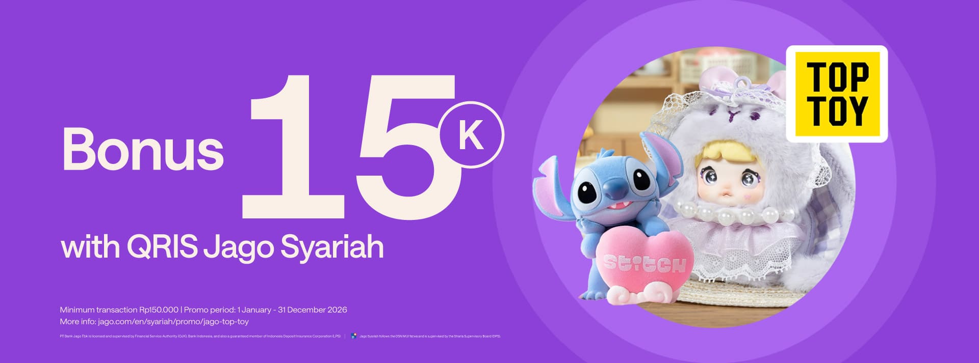Enjoy Rp15.000 bonus when you shop at Top Toy (min. Rp150.000) and pay using QRIS Jago