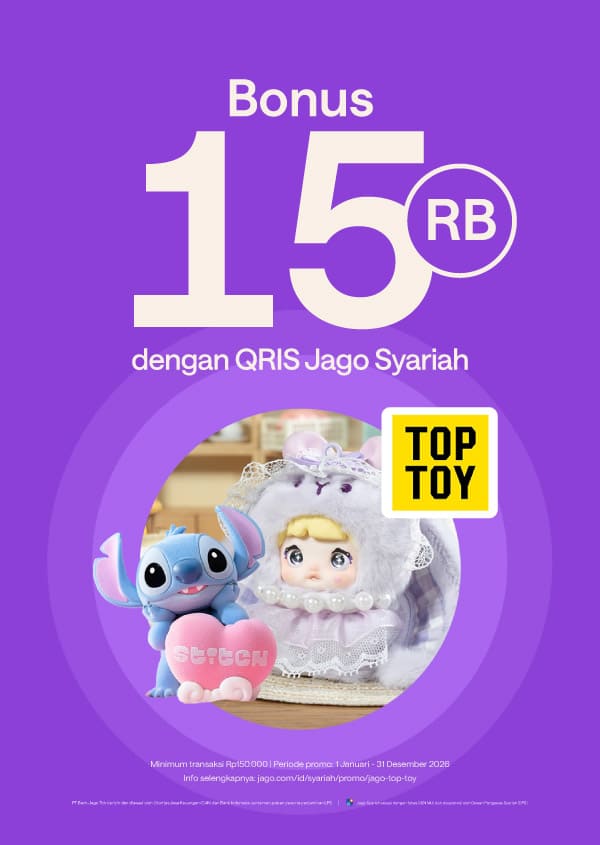 Dapatkan bonus Rp15.000 saat belanja di Top Toy (min. Rp150.000) dan bayar pake QRIS Jago