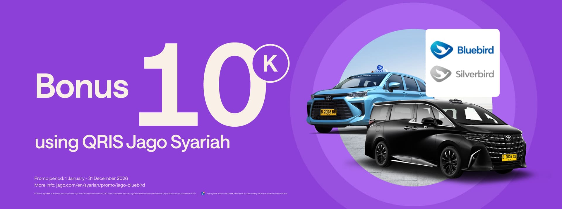 Rp10,000 cashback for paying your taxi fare using Jago QRIS